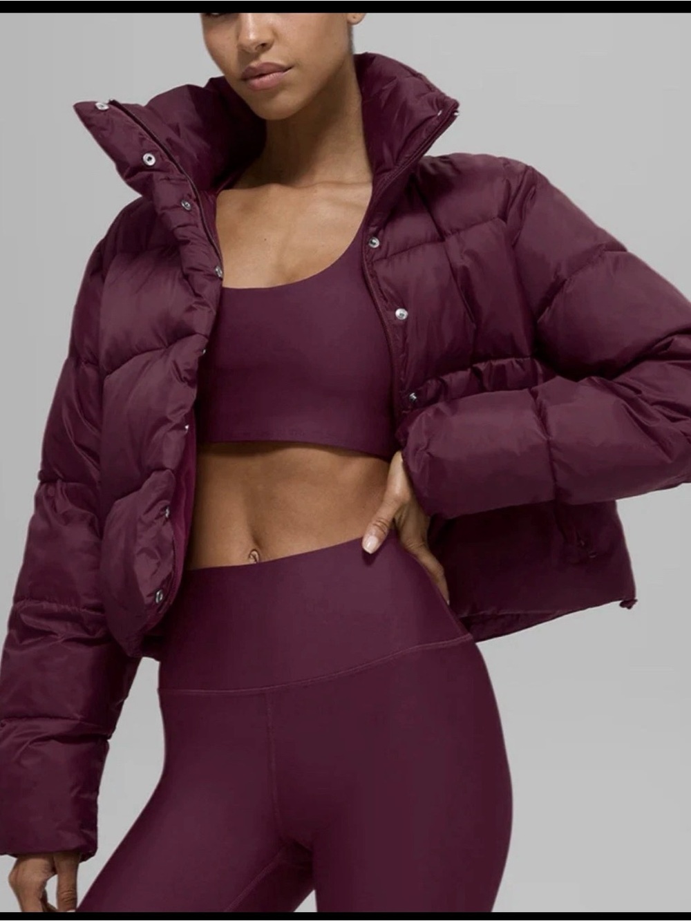 Alo Yoga Gold Rush Cropped Puffer Jacket Burgundy Wine M W4380R FA25
